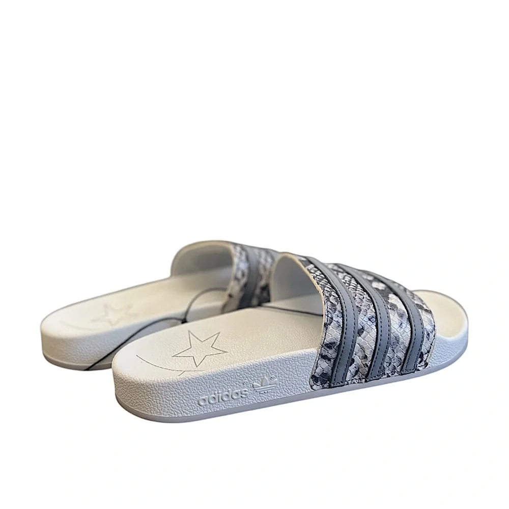 ADIDAS ORIGINALS - WHITE SILVER GREY ADILETTE SNAKESKIN SLIDE SANDALS